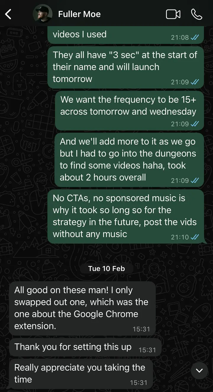 Client message screenshot