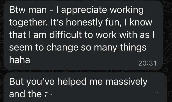 Client message screenshot