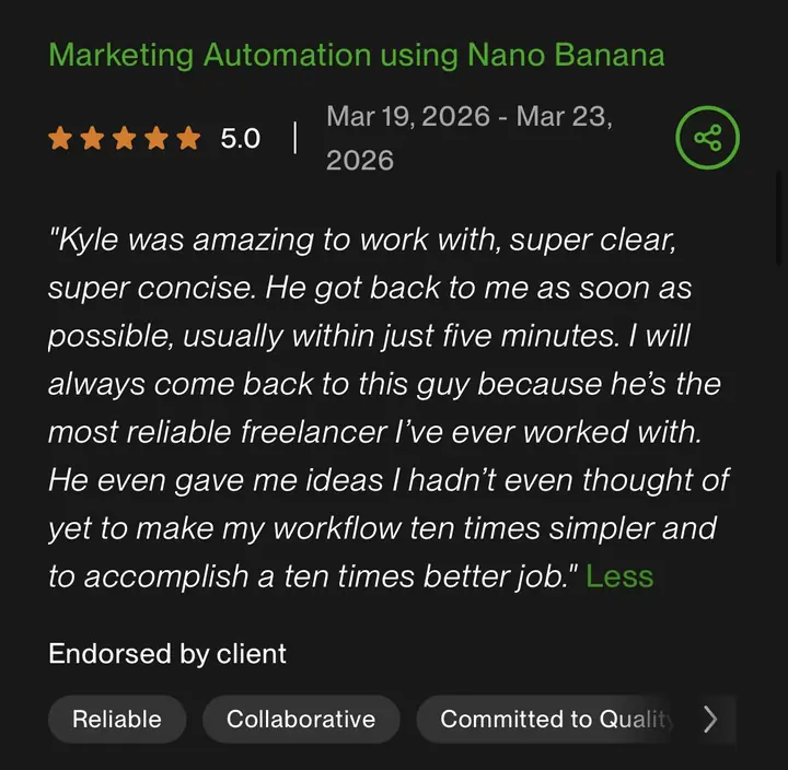 Upwork five-star review screenshot