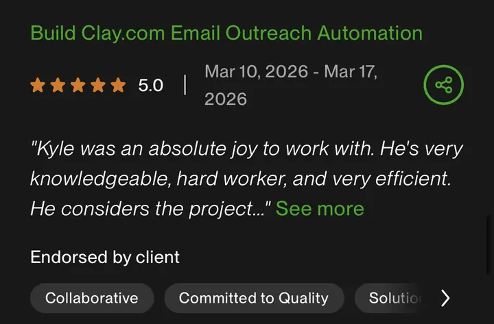 Upwork five-star review screenshot