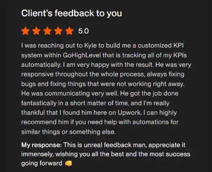 Upwork five-star review screenshot
