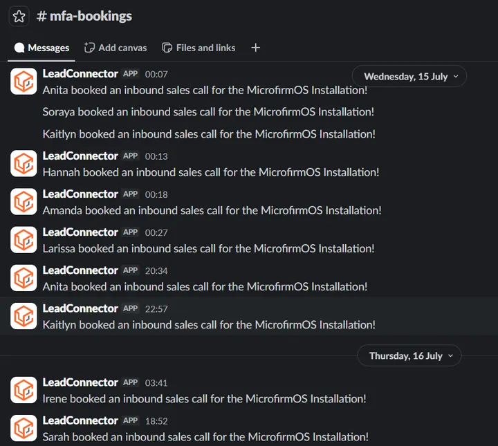 Client message screenshot