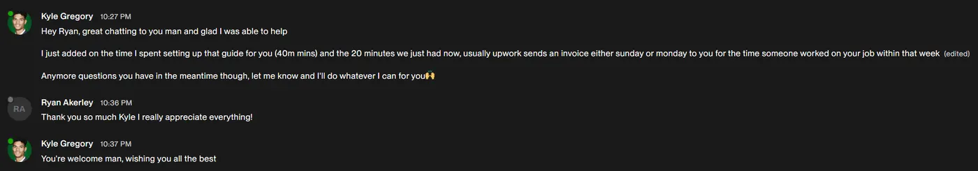 Client message screenshot