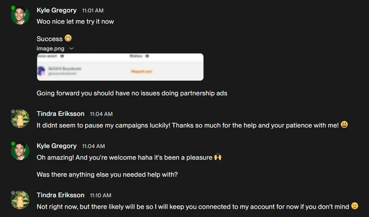 Client message screenshot