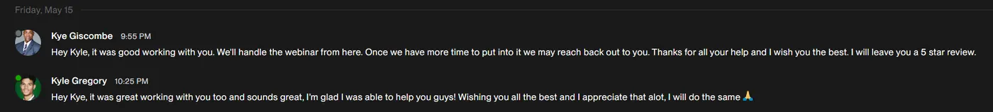 Client message screenshot