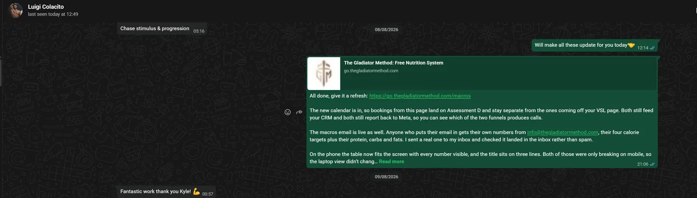 Client message screenshot