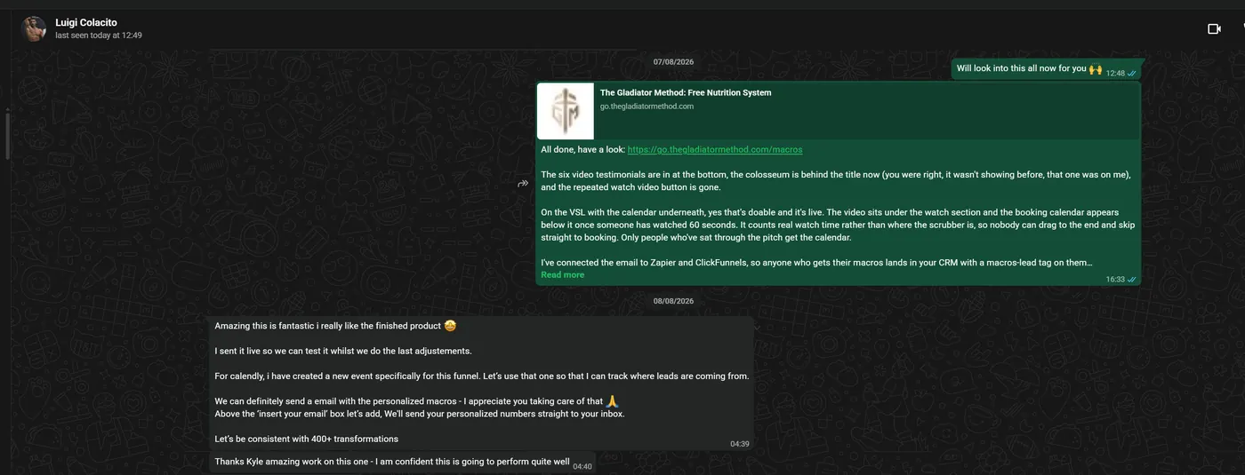 Client message screenshot