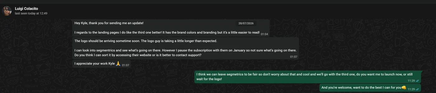 Client message screenshot