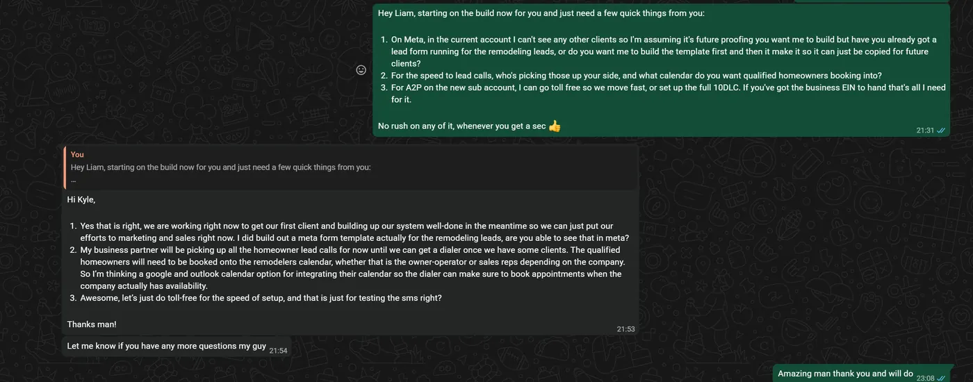 Client message screenshot