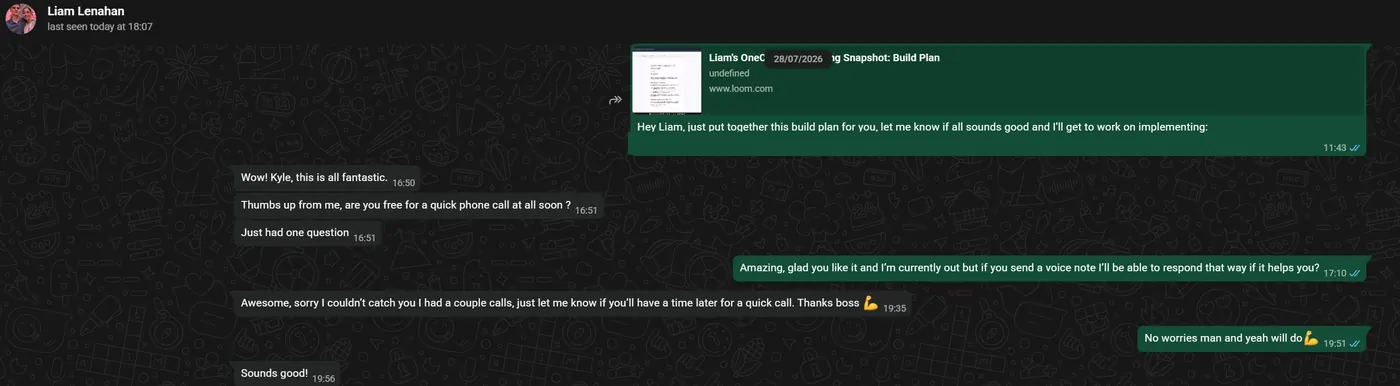 Client message screenshot