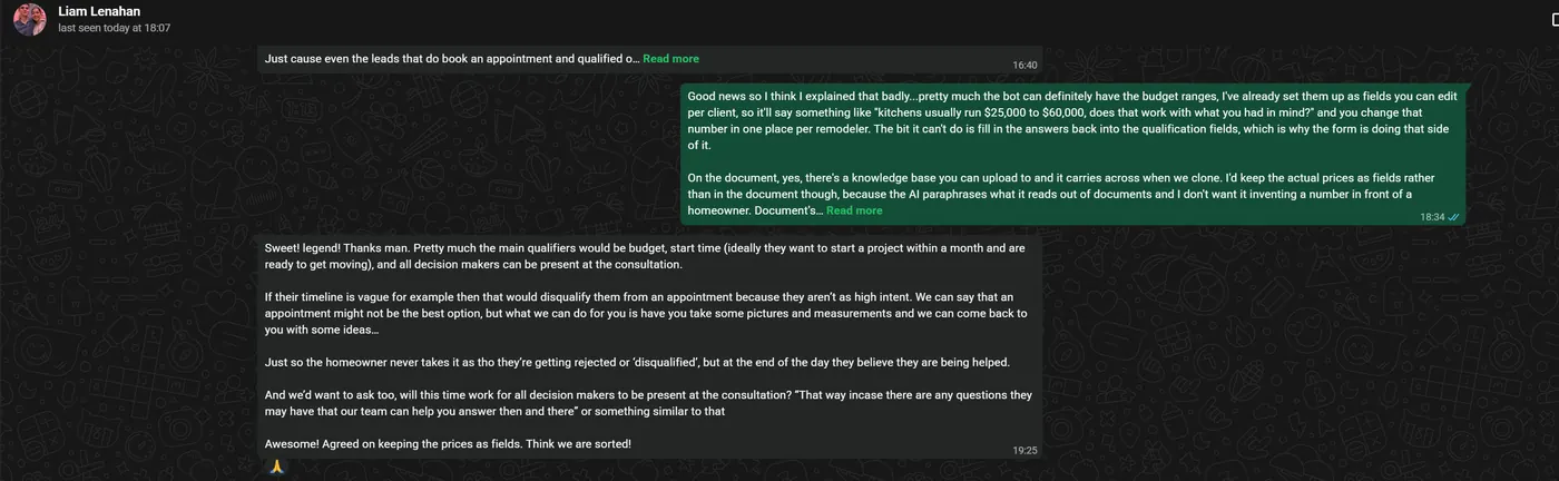 Client message screenshot